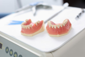 Close up of two dentures inside the dentist clinic